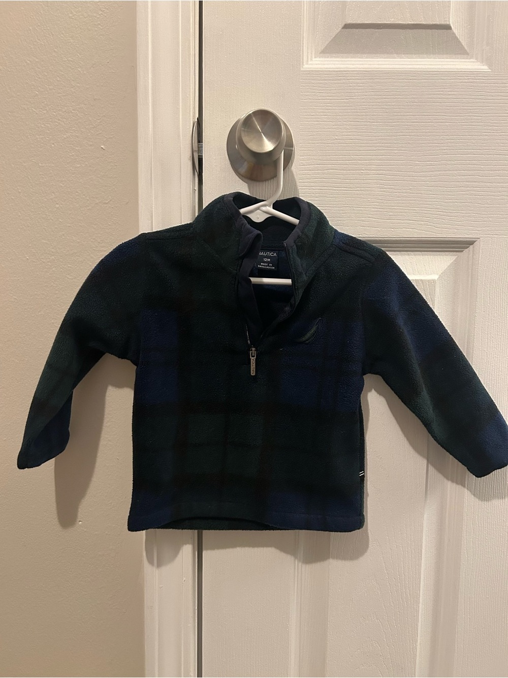 NEVER WORN Kids Nautica navy & green plaid half-zip fleece pullover